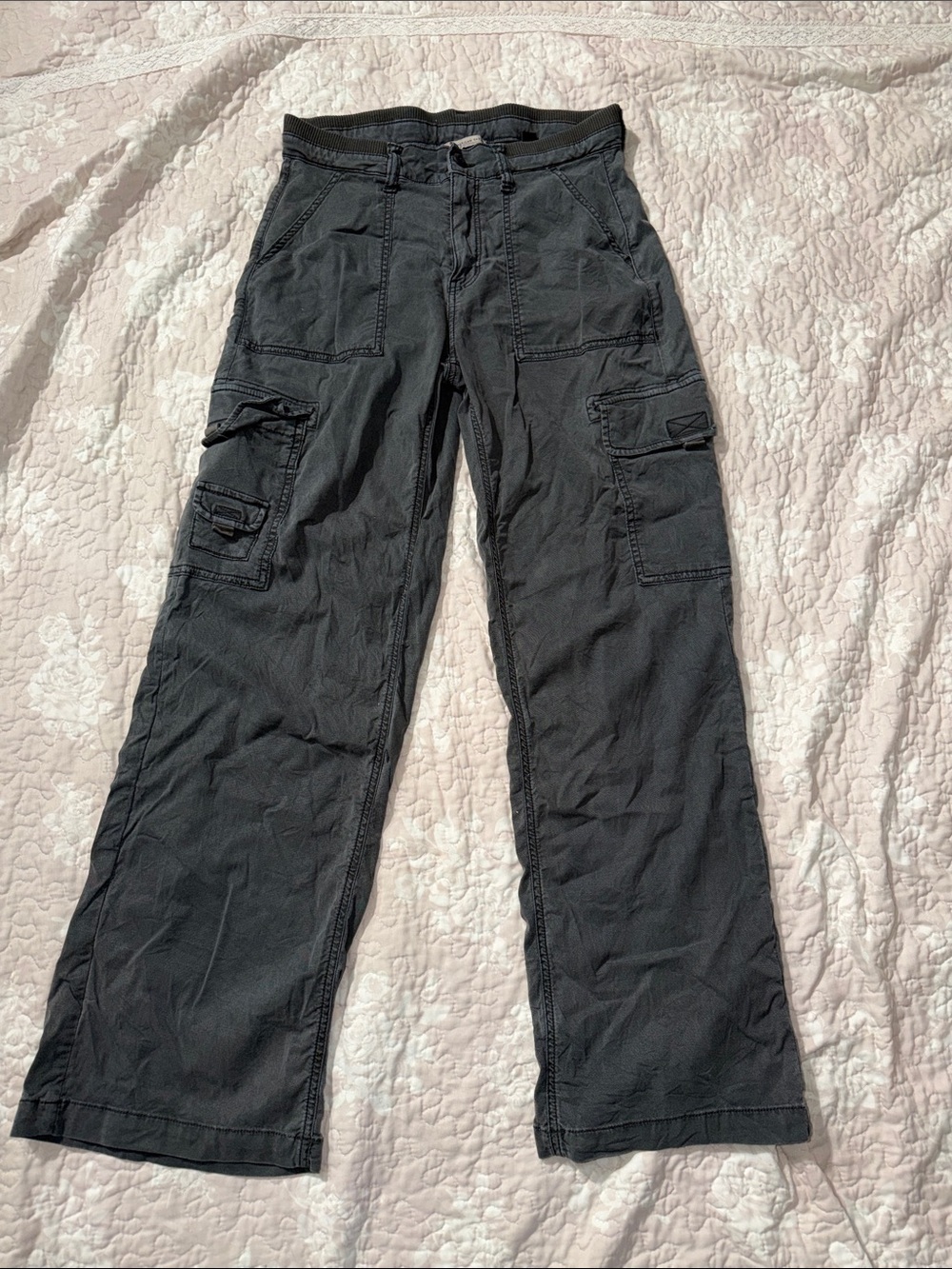 Vintage American Eagle Cargo Pants Wide Leg Charcoal Grey Y2K Utility 4